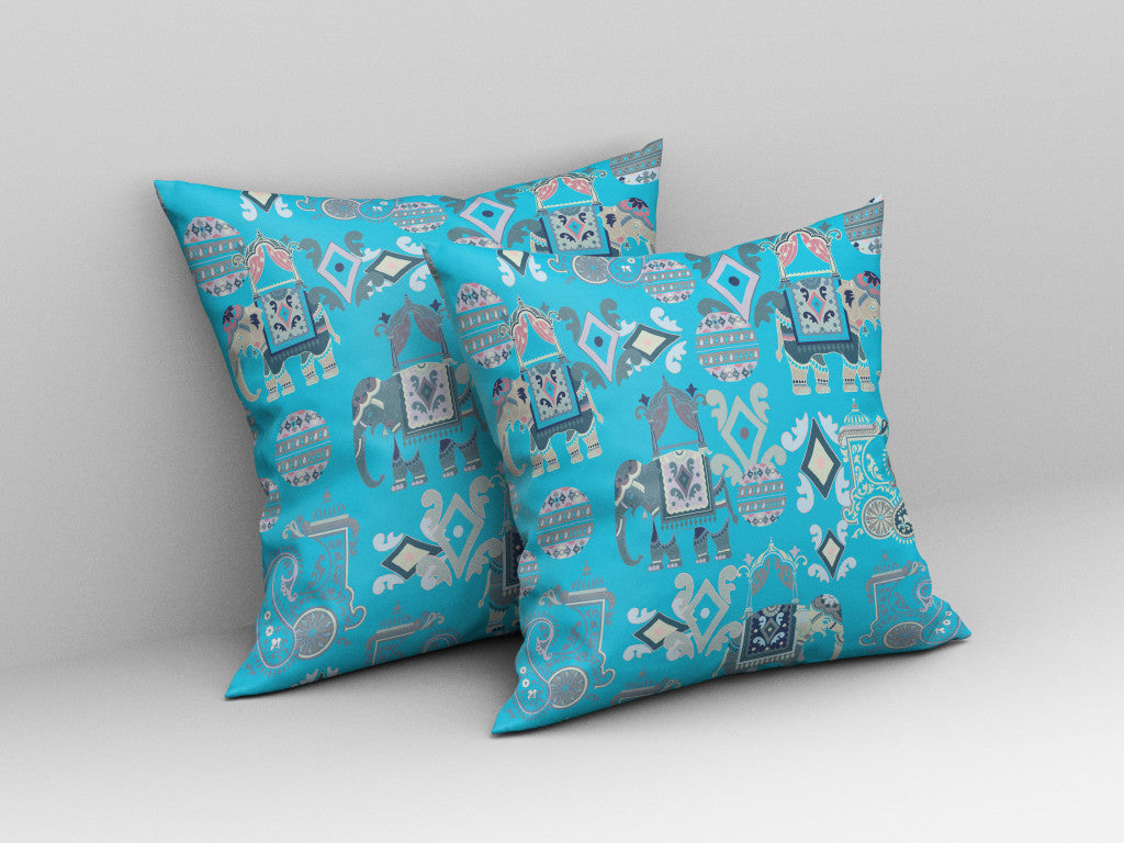 18" X 18" Bright Blue And Gray Paisley Blown Seam Suede Throw Pillow