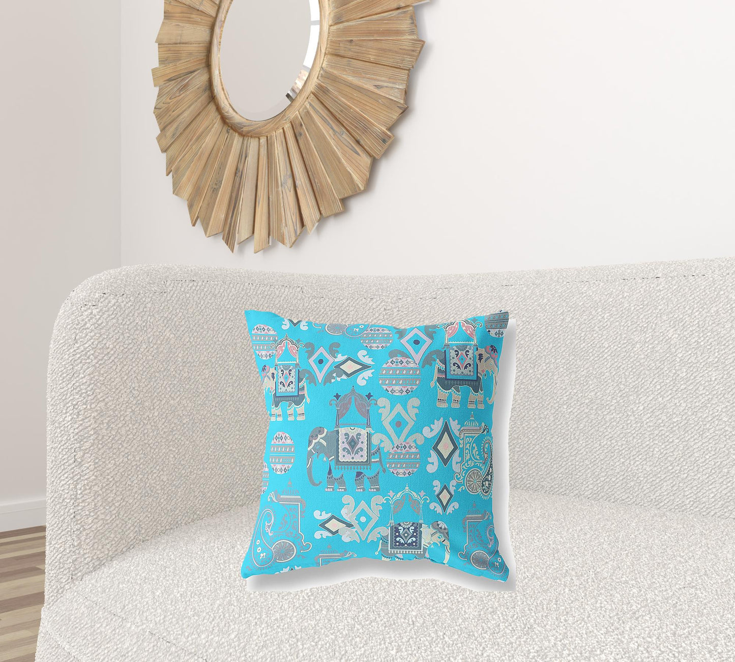 18" X 18" Bright Blue And Gray Paisley Blown Seam Suede Throw Pillow