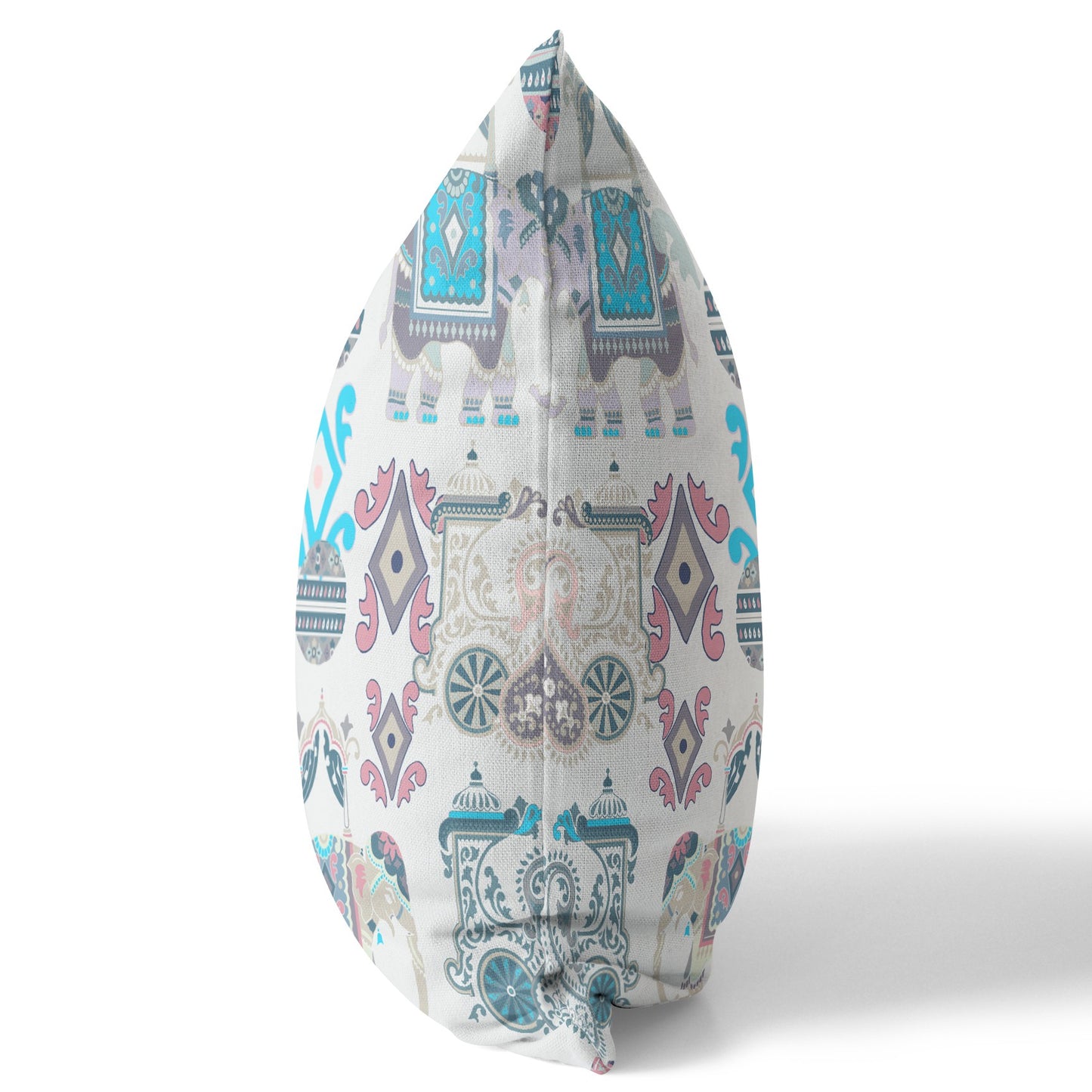 18" X 18" Beige And Blue Paisley Blown Seam Suede Throw Pillow