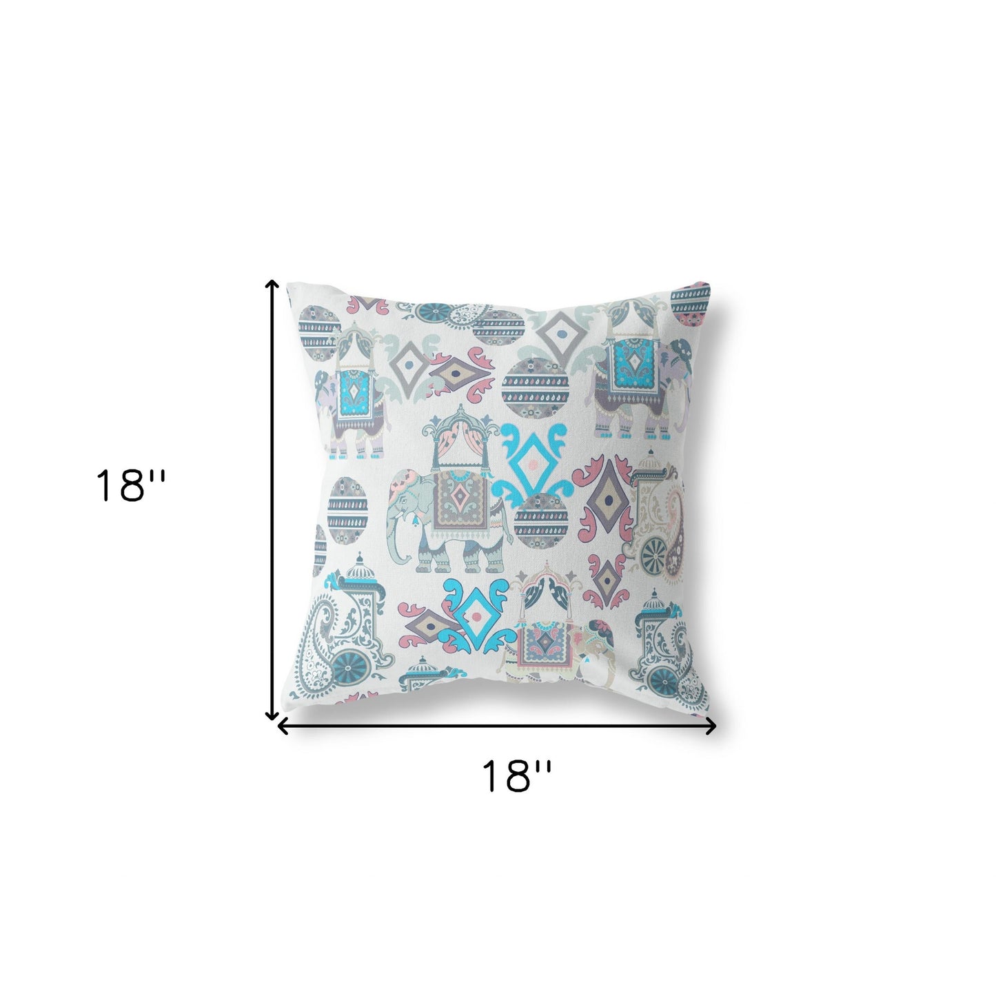 18" X 18" Beige And Blue Paisley Blown Seam Suede Throw Pillow