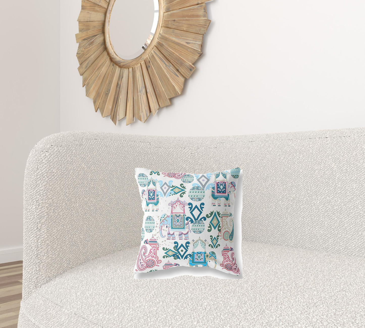 16" X 16" Pink And White Paisley Blown Seam Suede Throw Pillow