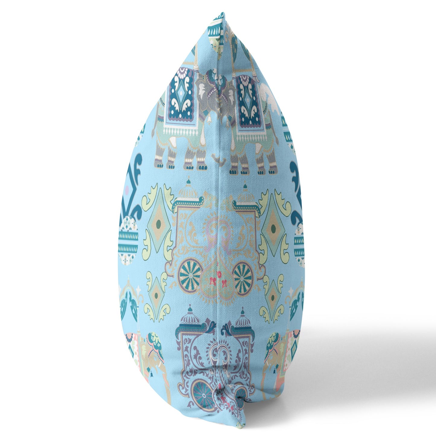 18" X 18" Sky Blue And White Paisley Blown Seam Suede Throw Pillow