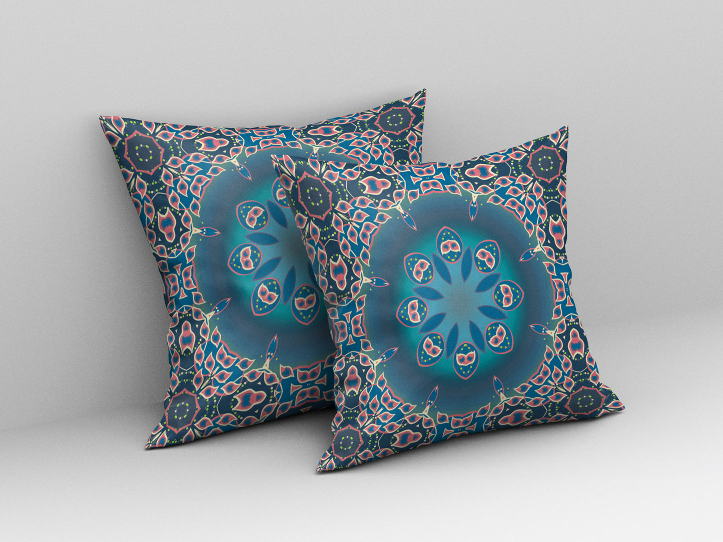 16" X 16" Blue And Pink Geometric Blown Seam Suede Throw Pillow
