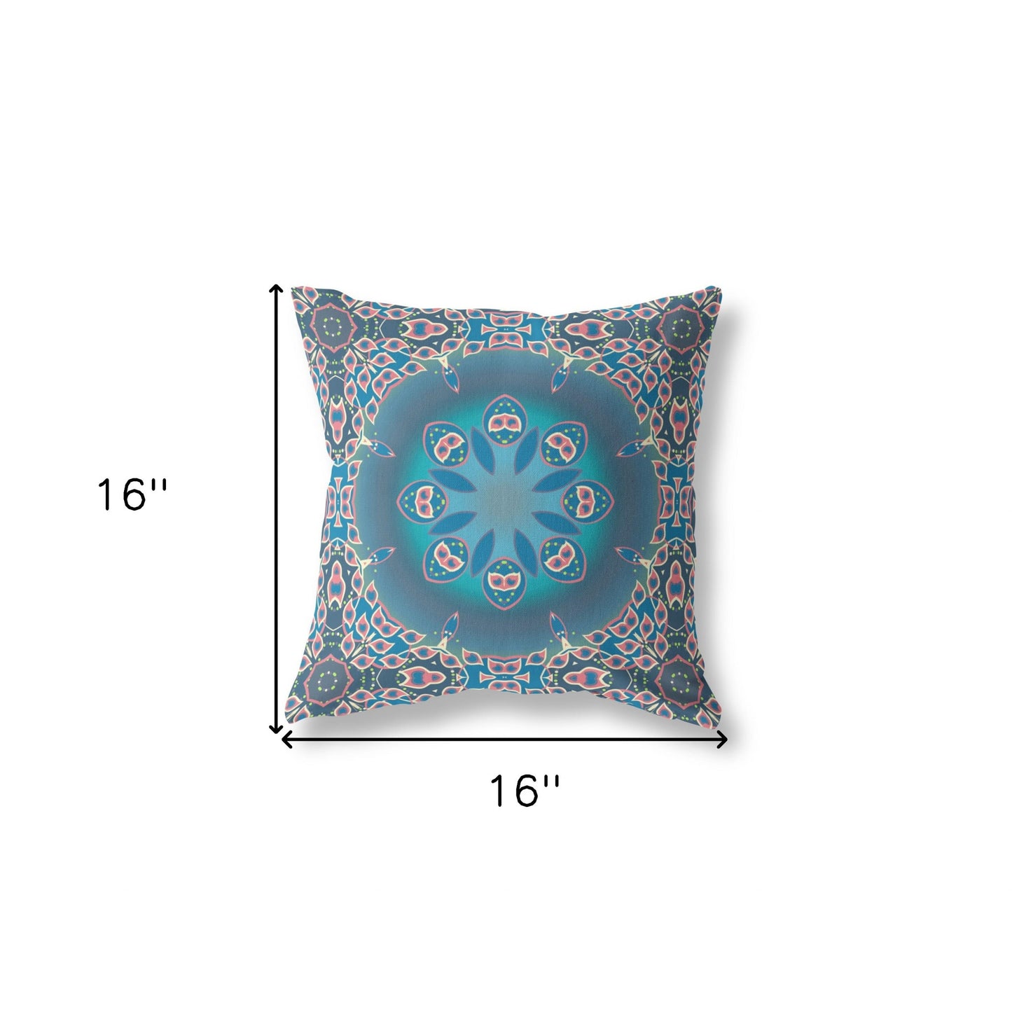 16" X 16" Blue And Pink Geometric Blown Seam Suede Throw Pillow