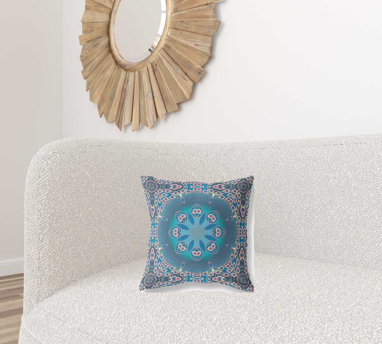 16" X 16" Blue And Pink Geometric Blown Seam Suede Throw Pillow