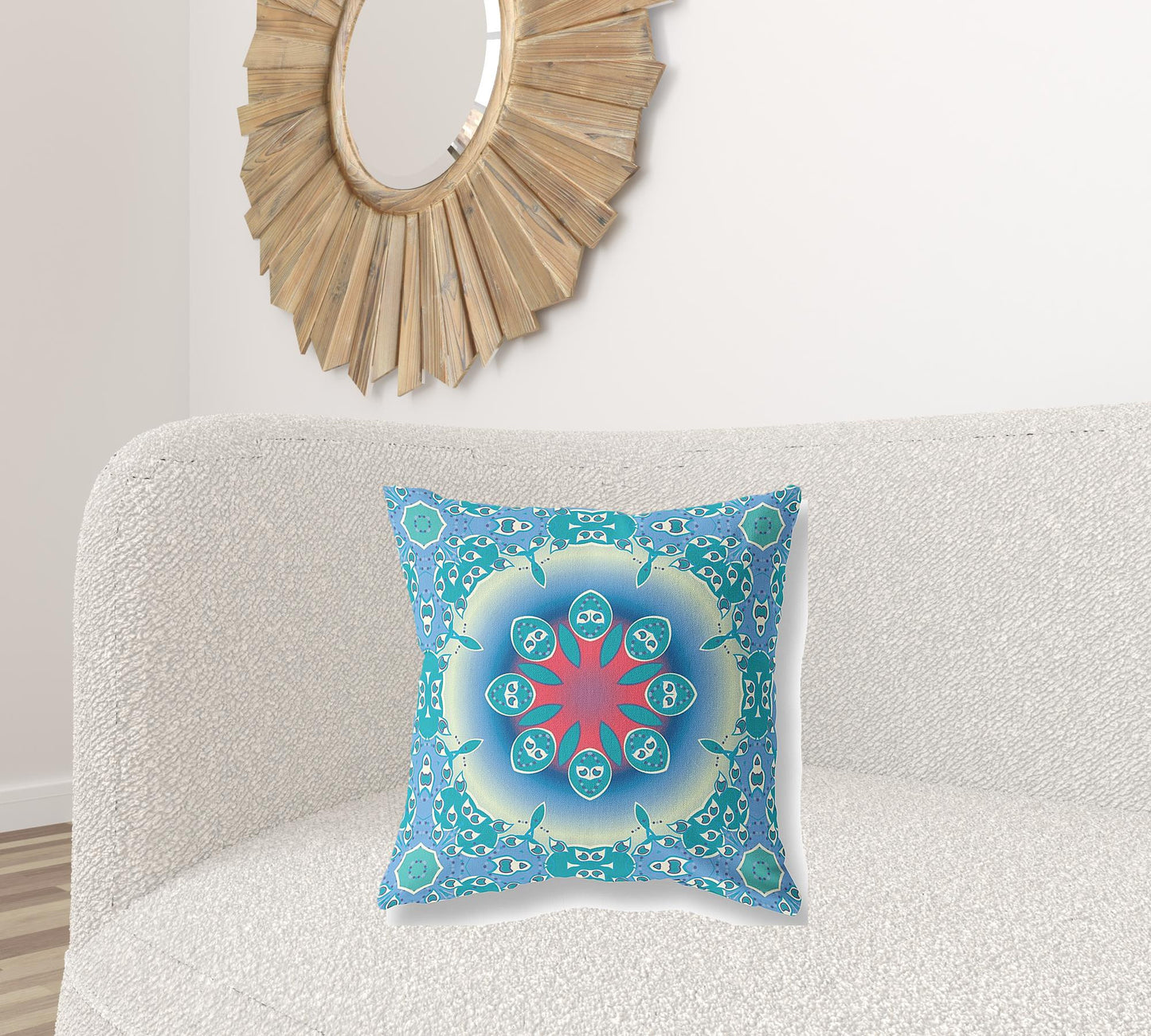18" X 18" Blue And Red Geometric Blown Seam Suede Throw Pillow