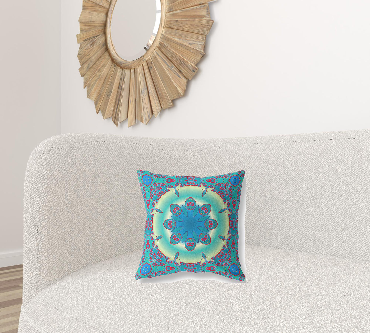16" X 16" Green And Red Geometric Blown Seam Suede Throw Pillow
