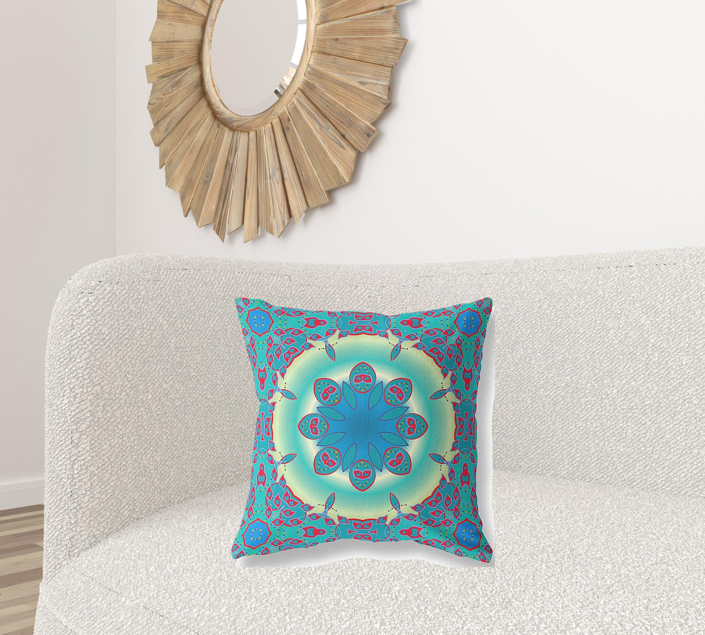18" X 18" Green And Red Geometric Blown Seam Suede Throw Pillow