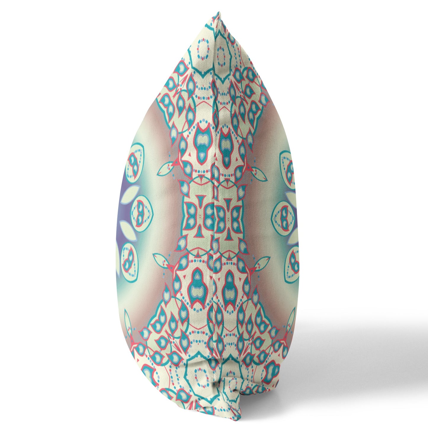 18" X 18" Beige And Blue Geometric Blown Seam Suede Throw Pillow