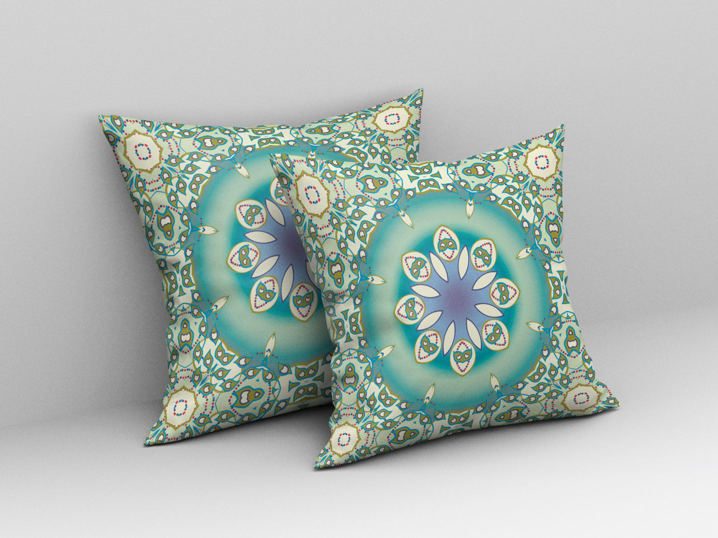 18" X 18" Beige And Green Geometric Blown Seam Suede Throw Pillow