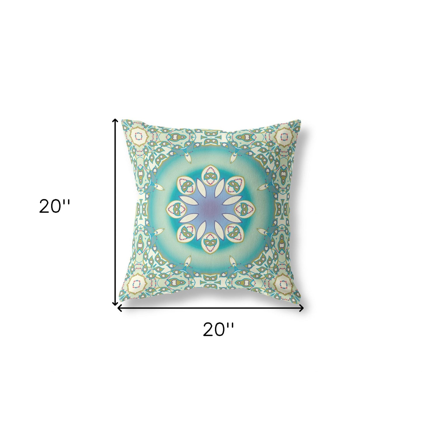 18" X 18" Beige And Green Geometric Blown Seam Suede Throw Pillow