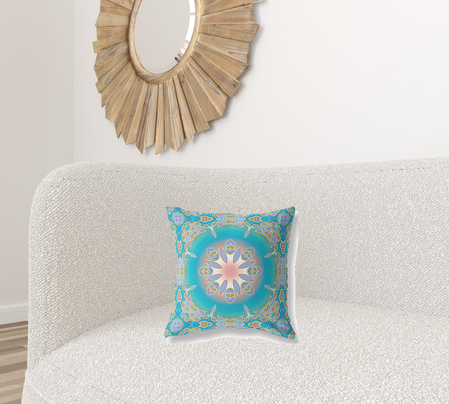 16" X 16" Blue And Green Geometric Blown Seam Suede Throw Pillow