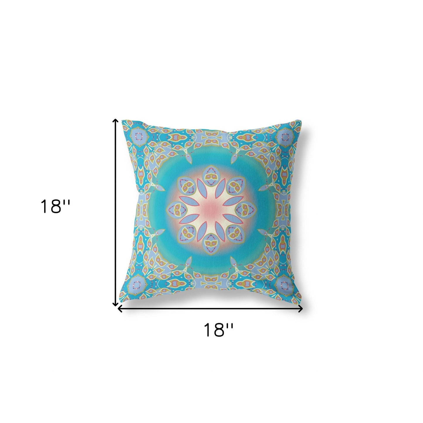 18" X 18" Blue And Green Geometric Blown Seam Suede Throw Pillow