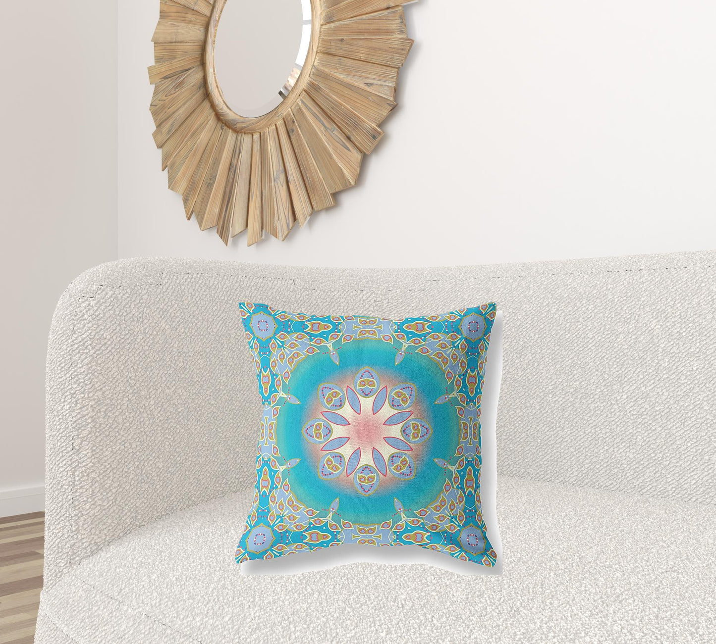 18" X 18" Blue And Green Geometric Blown Seam Suede Throw Pillow