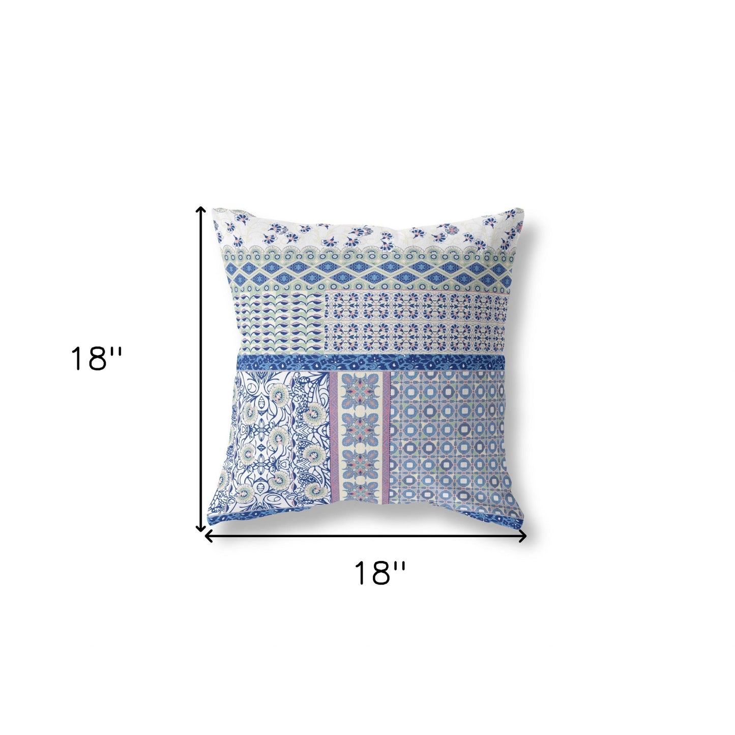 18"X18" Pink And White Microsuede Patchwork Blown Seam Pillow