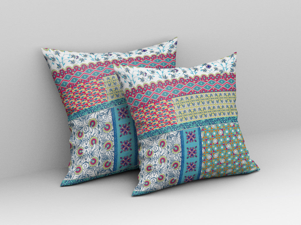 16"X16" Teal Blue Microsuede Patchwork Blown Seam Pillow
