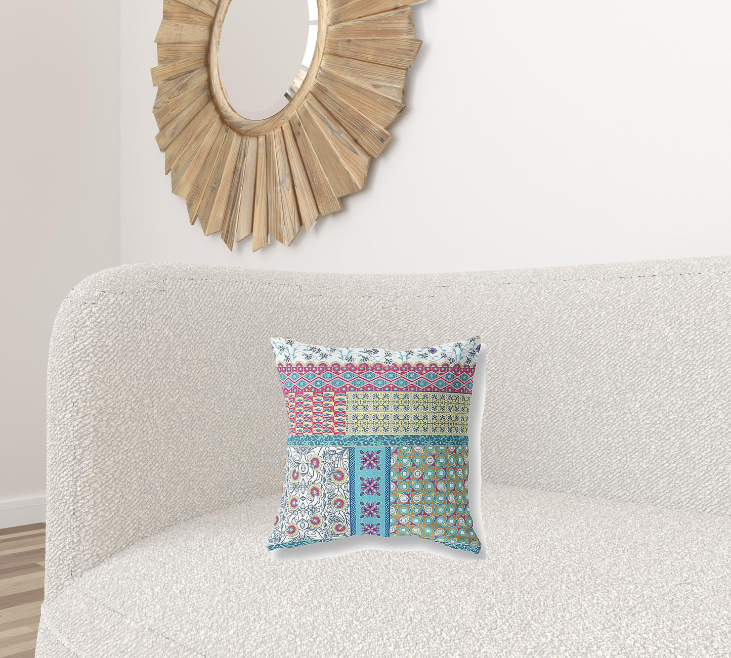 16"X16" Teal Blue Microsuede Patchwork Blown Seam Pillow