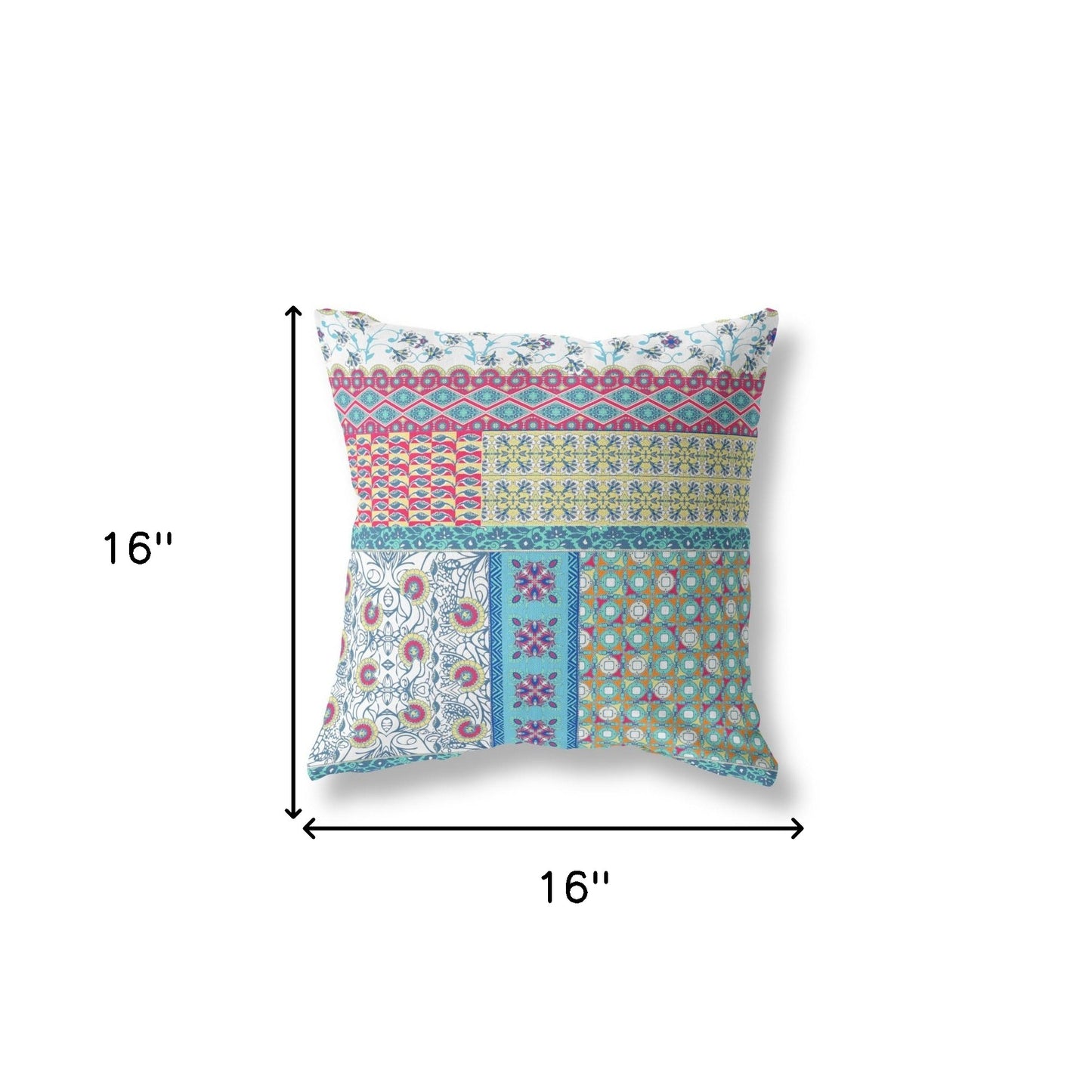 16"X16" Teal Blue Microsuede Patchwork Blown Seam Pillow