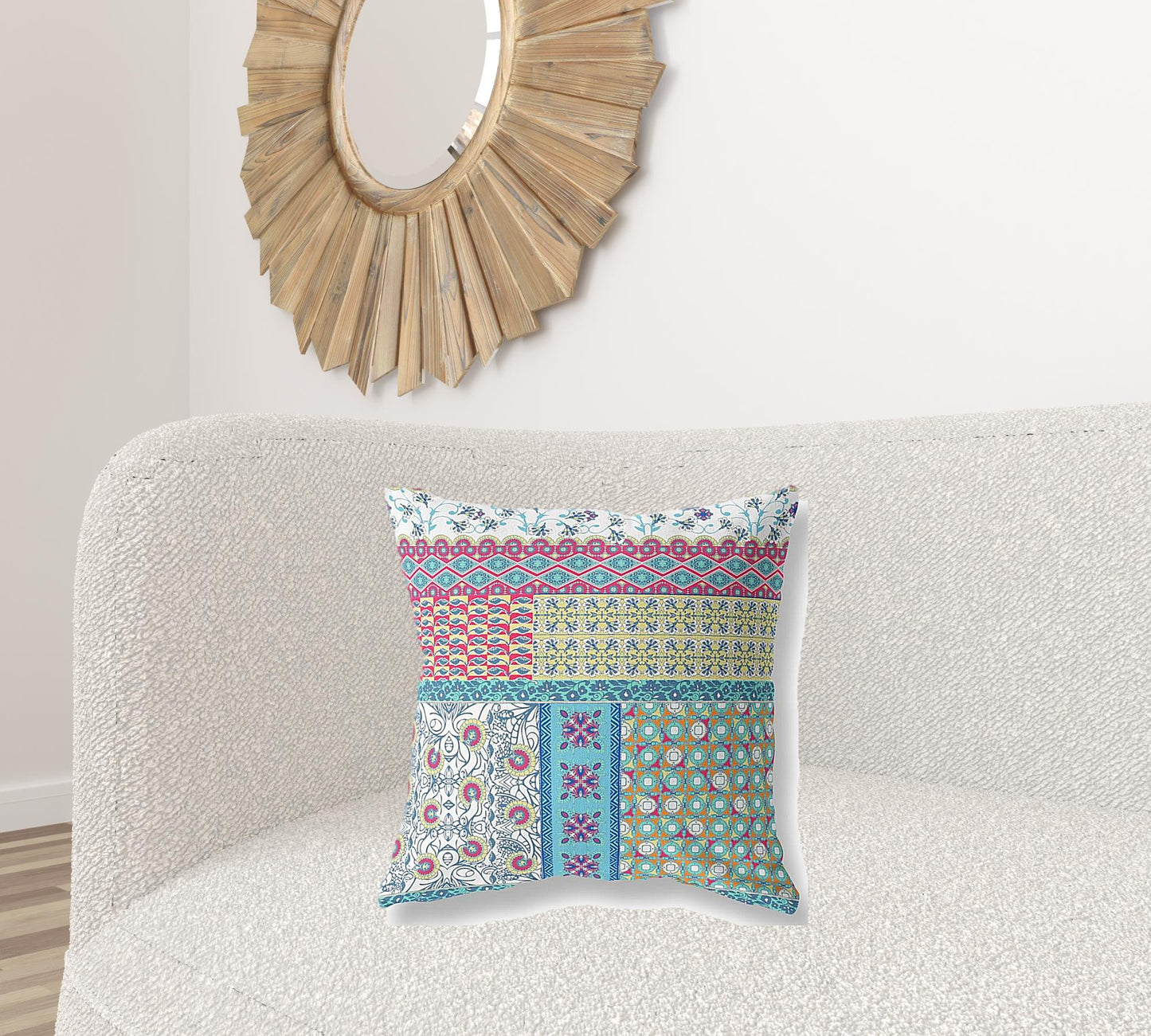 18"X18" Teal Blue Microsuede Patchwork Blown Seam Pillow