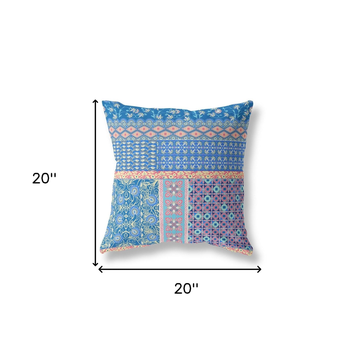 18"X18" Blue And Yellow Microsuede Patchwork Blown Seam Pillow