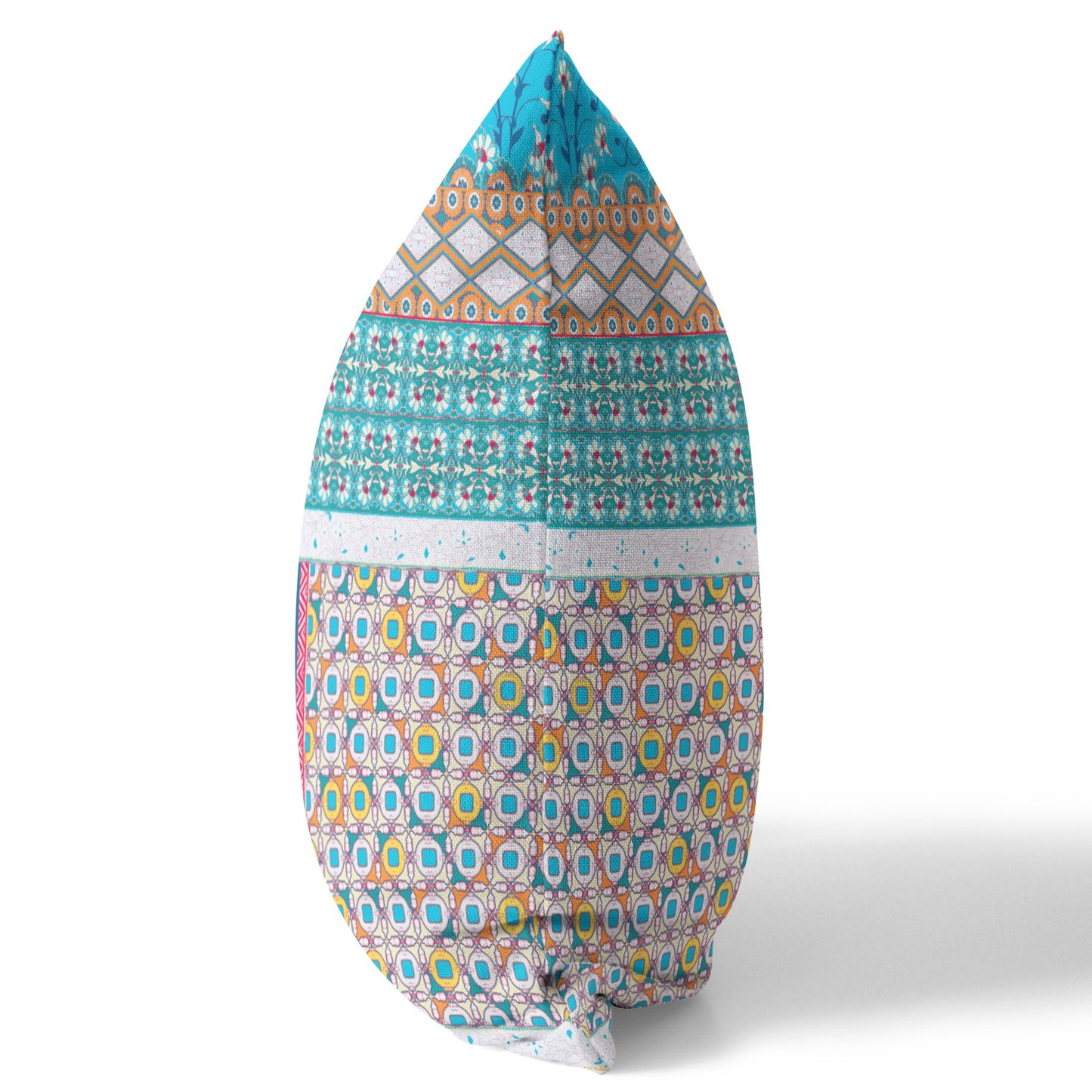 16"X16" Turquoise Microsuede Patchwork Blown Seam Pillow