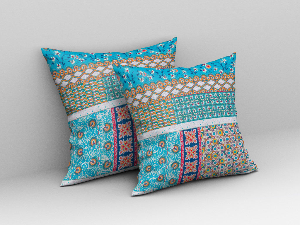 16"X16" Turquoise Microsuede Patchwork Blown Seam Pillow