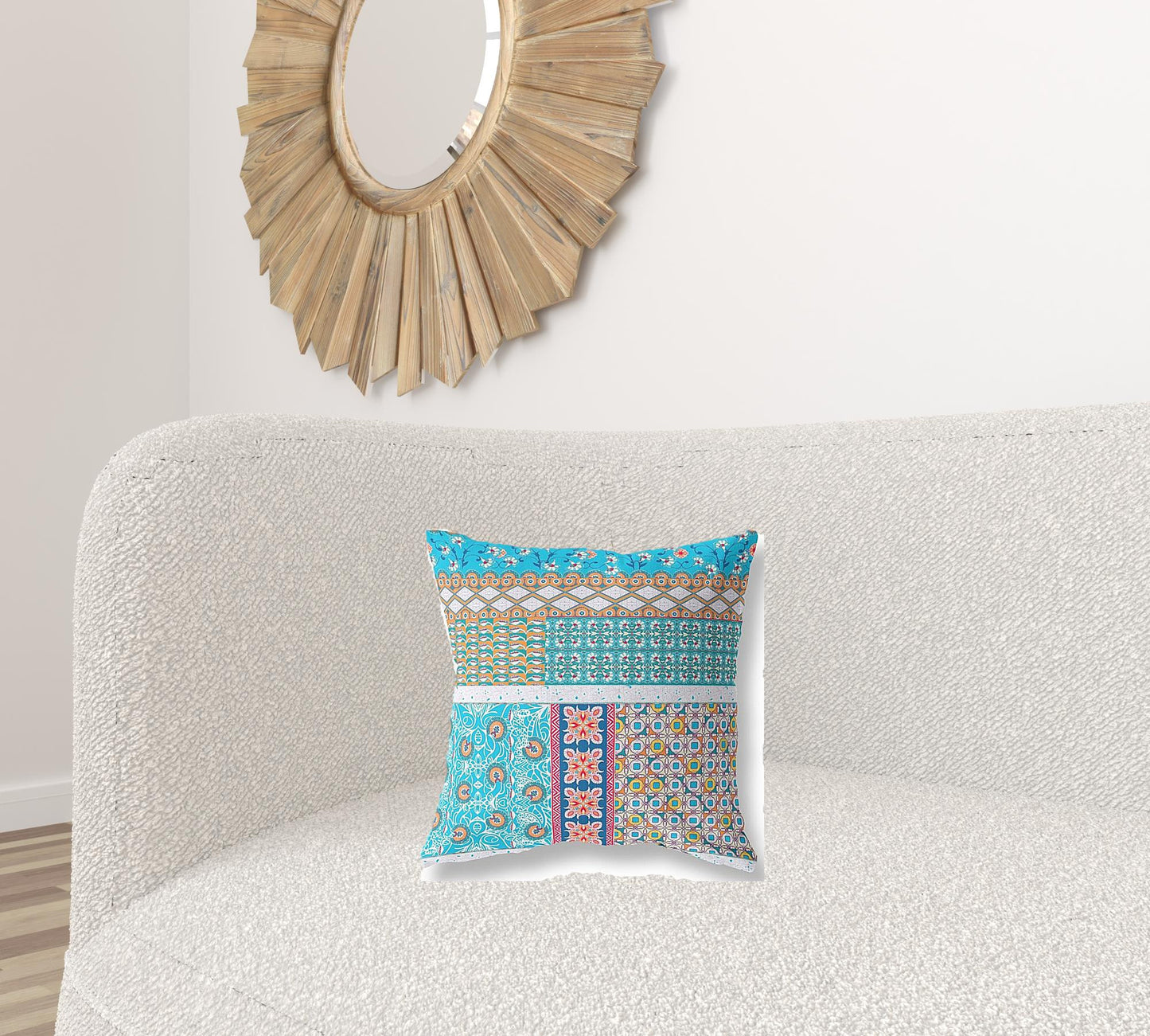 16"X16" Turquoise Microsuede Patchwork Blown Seam Pillow
