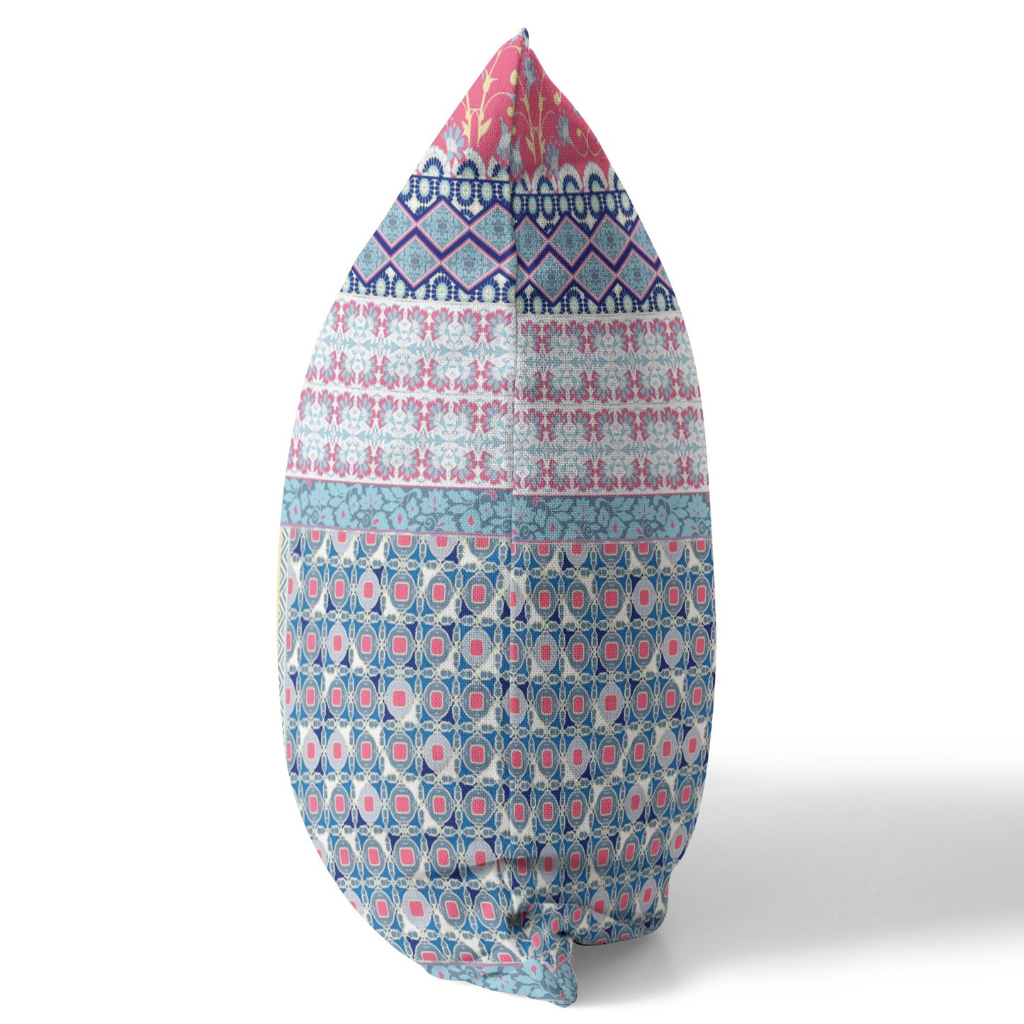 18"X18" Blue And Pink Microsuede Patchwork Blown Seam Pillow