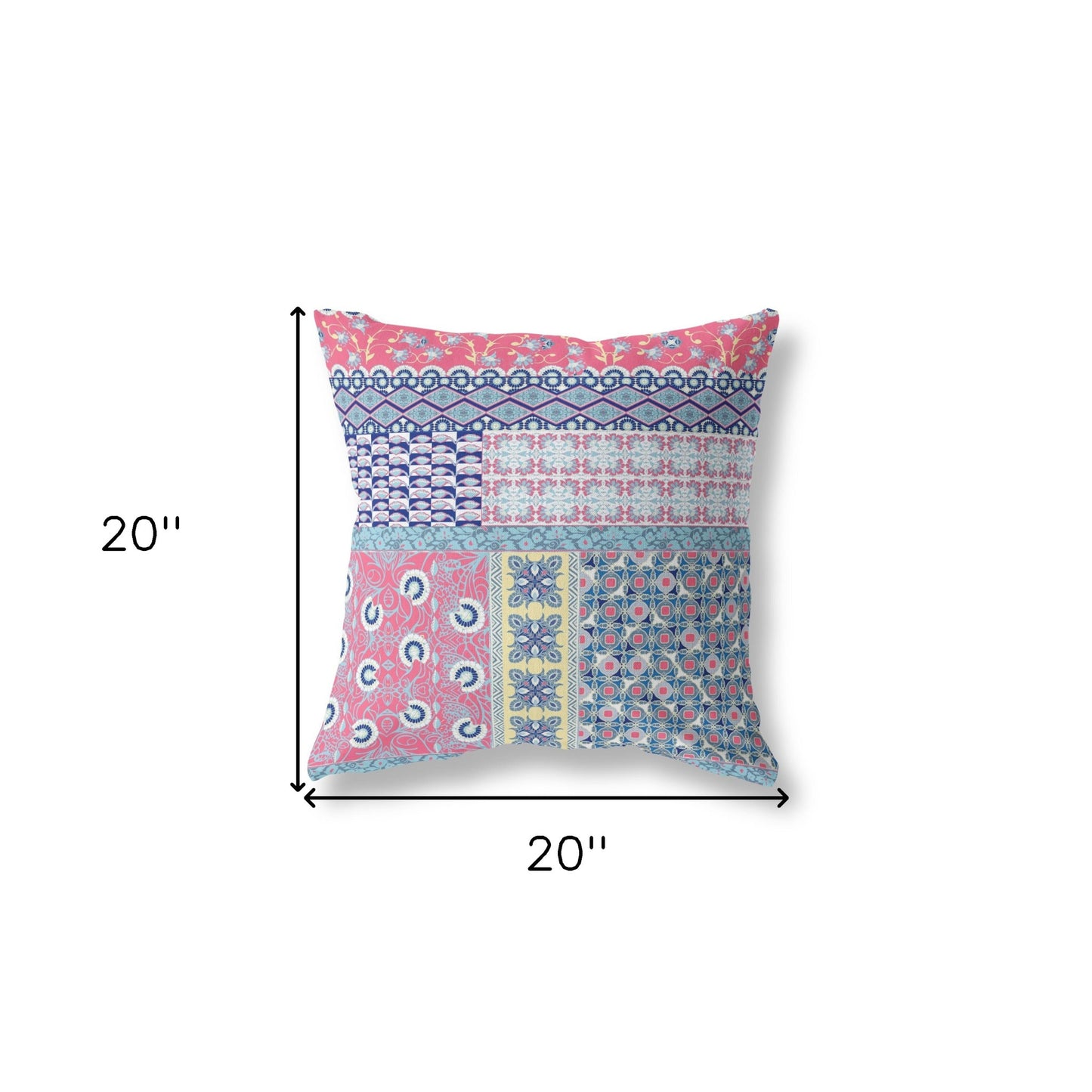 18"X18" Blue And Pink Microsuede Patchwork Blown Seam Pillow