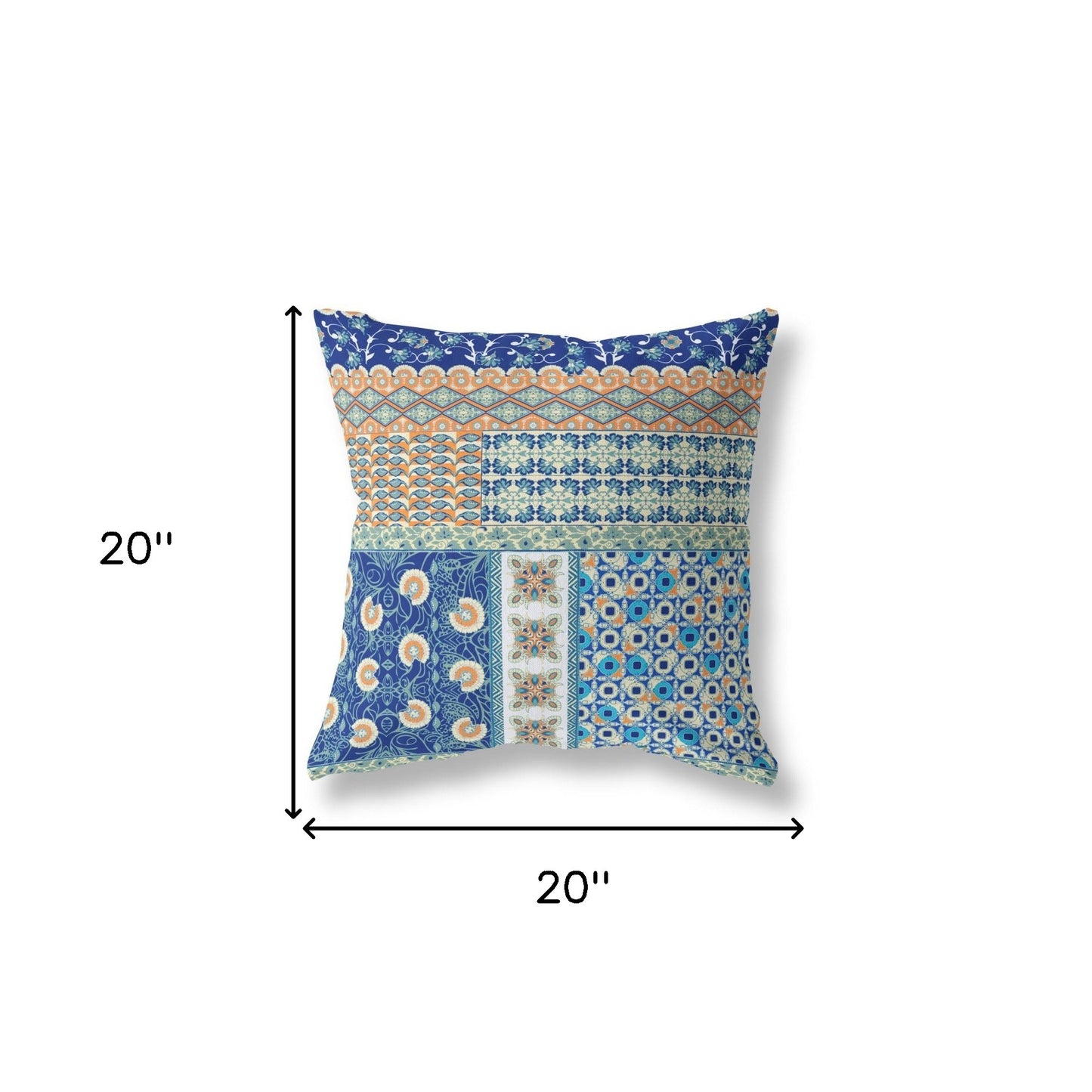 18"X18" Blue And Orange Microsuede Patchwork Blown Seam Pillow