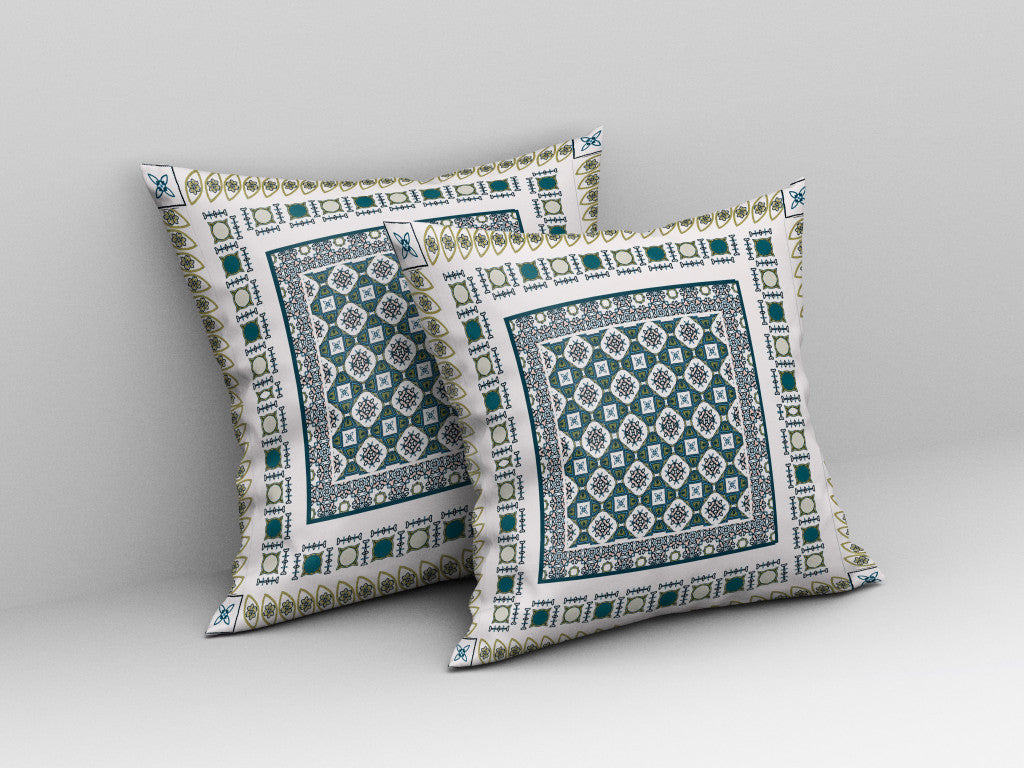16" X 16" White And Green Floral Blown Seam Suede Throw Pillow