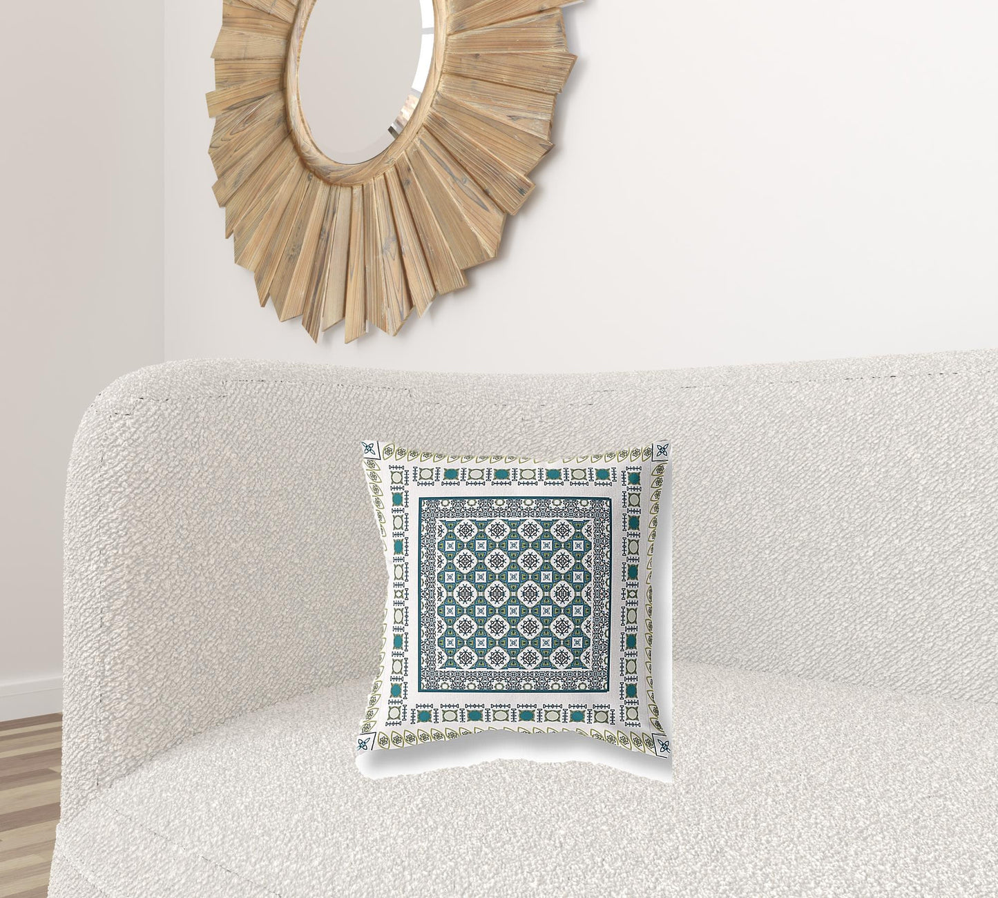 18" X 18" White And Green Floral Blown Seam Suede Throw Pillow