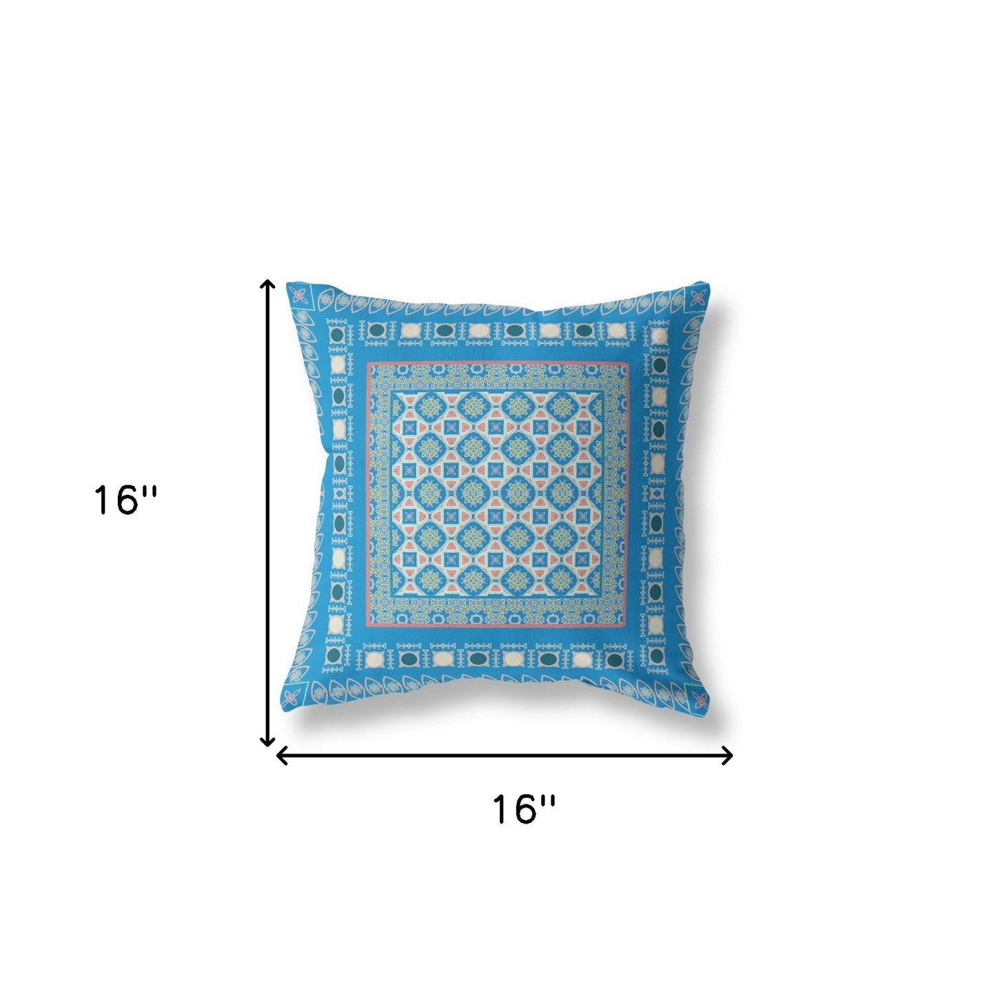 16" X 16" Blue And Pink Floral Blown Seam Suede Throw Pillow