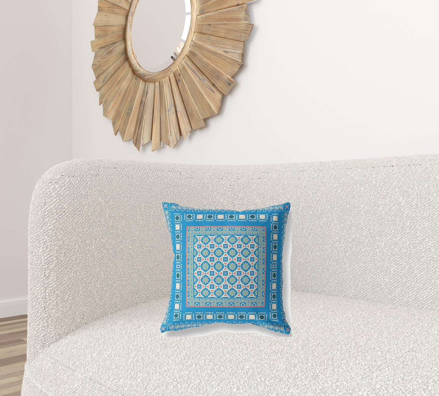 16" X 16" Blue And Pink Floral Blown Seam Suede Throw Pillow
