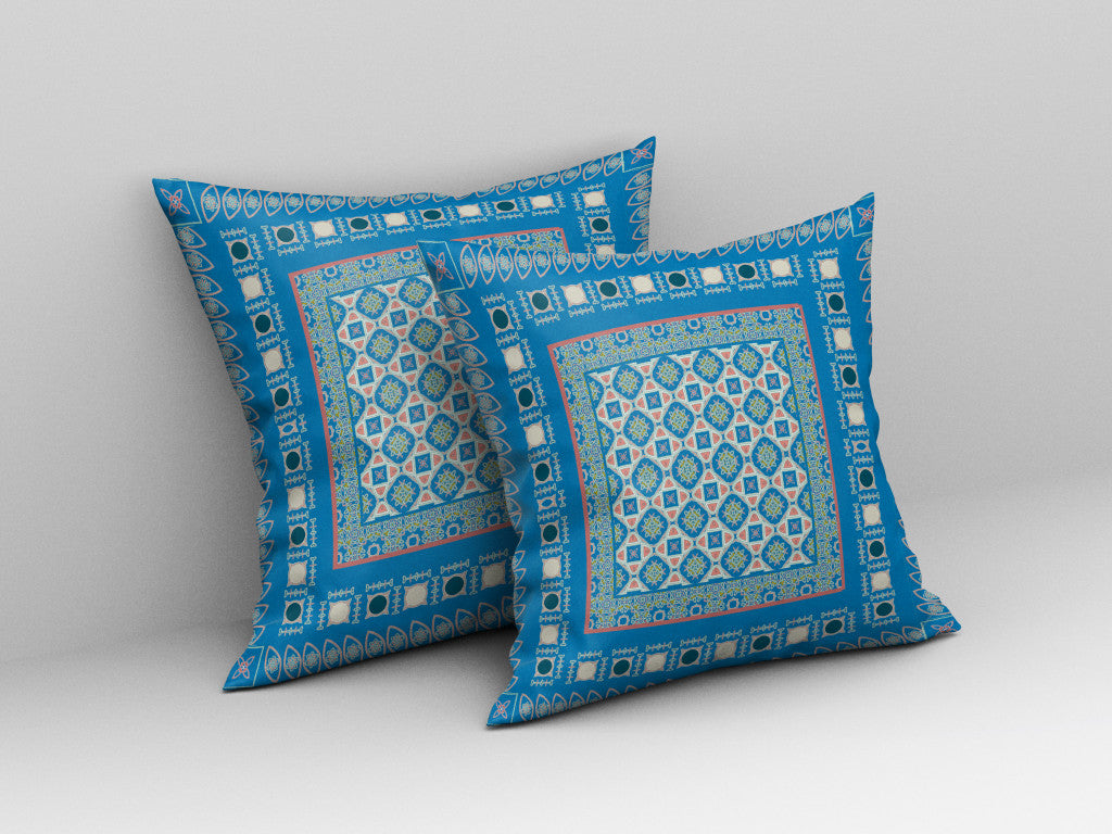 18" X 18" Blue And Pink Floral Blown Seam Suede Throw Pillow