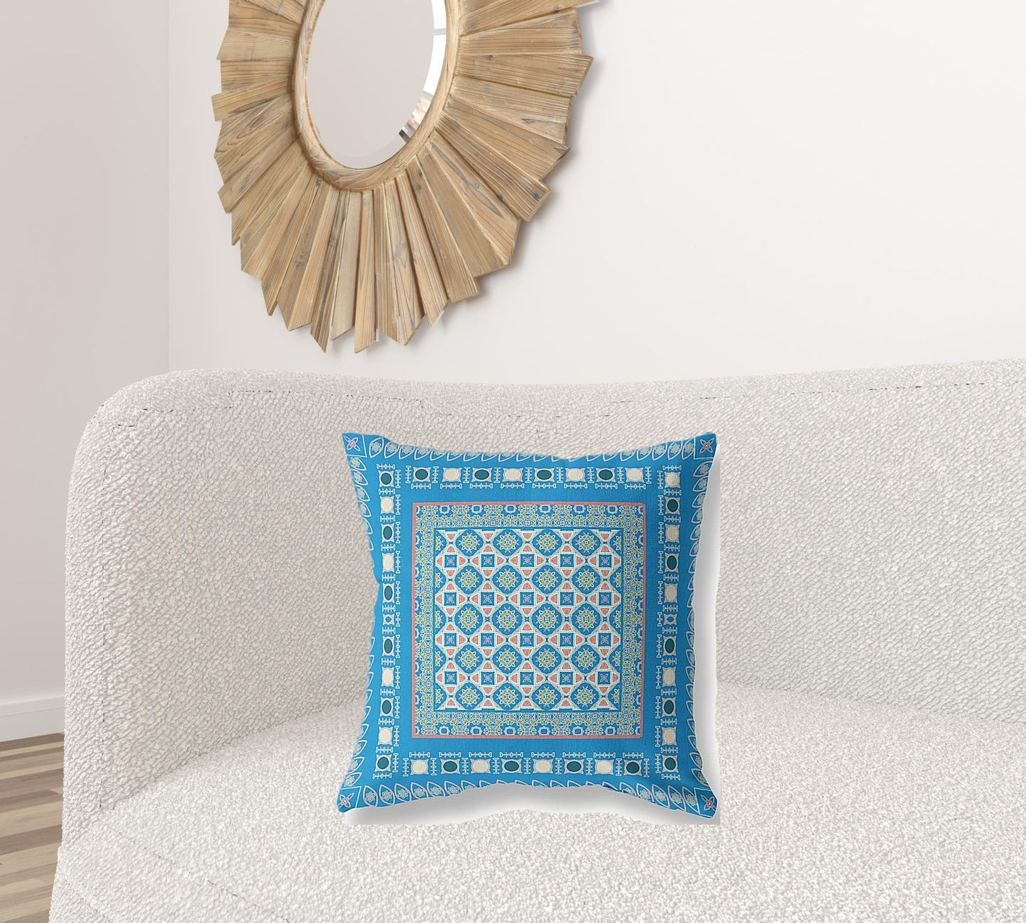 18" X 18" Blue And Pink Floral Blown Seam Suede Throw Pillow