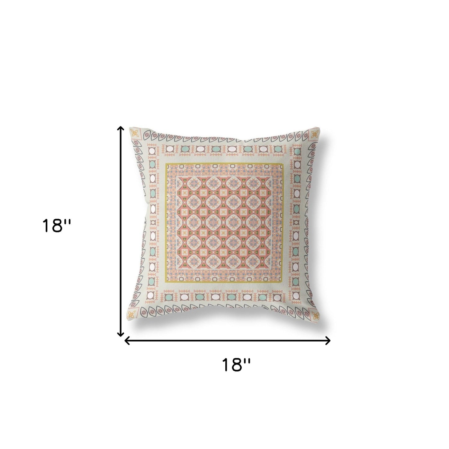 18" X 18" Off White And Orange Floral Blown Seam Suede Throw Pillow