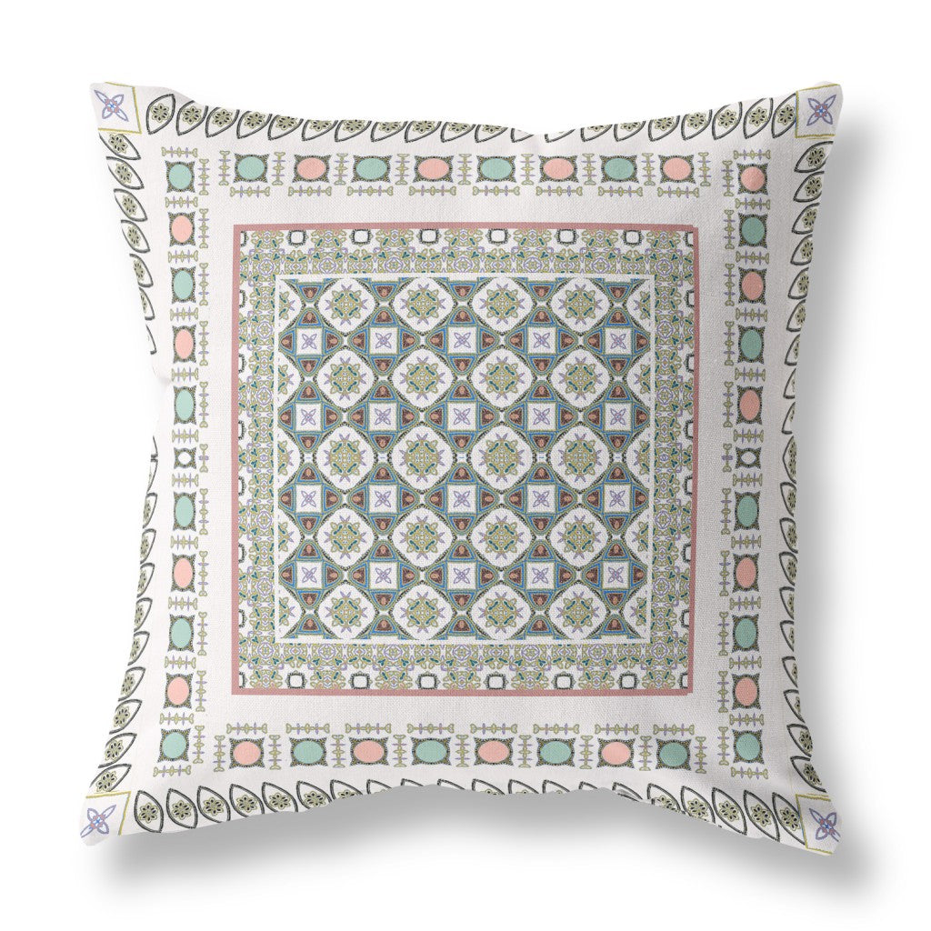 16" X 16" White And Blue Floral Blown Seam Suede Throw Pillow