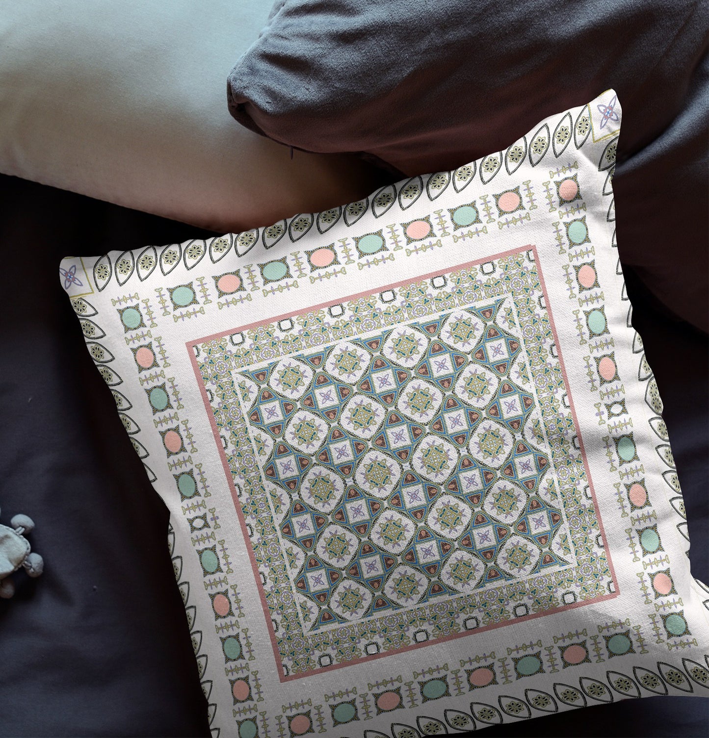 16" X 16" White And Blue Floral Blown Seam Suede Throw Pillow