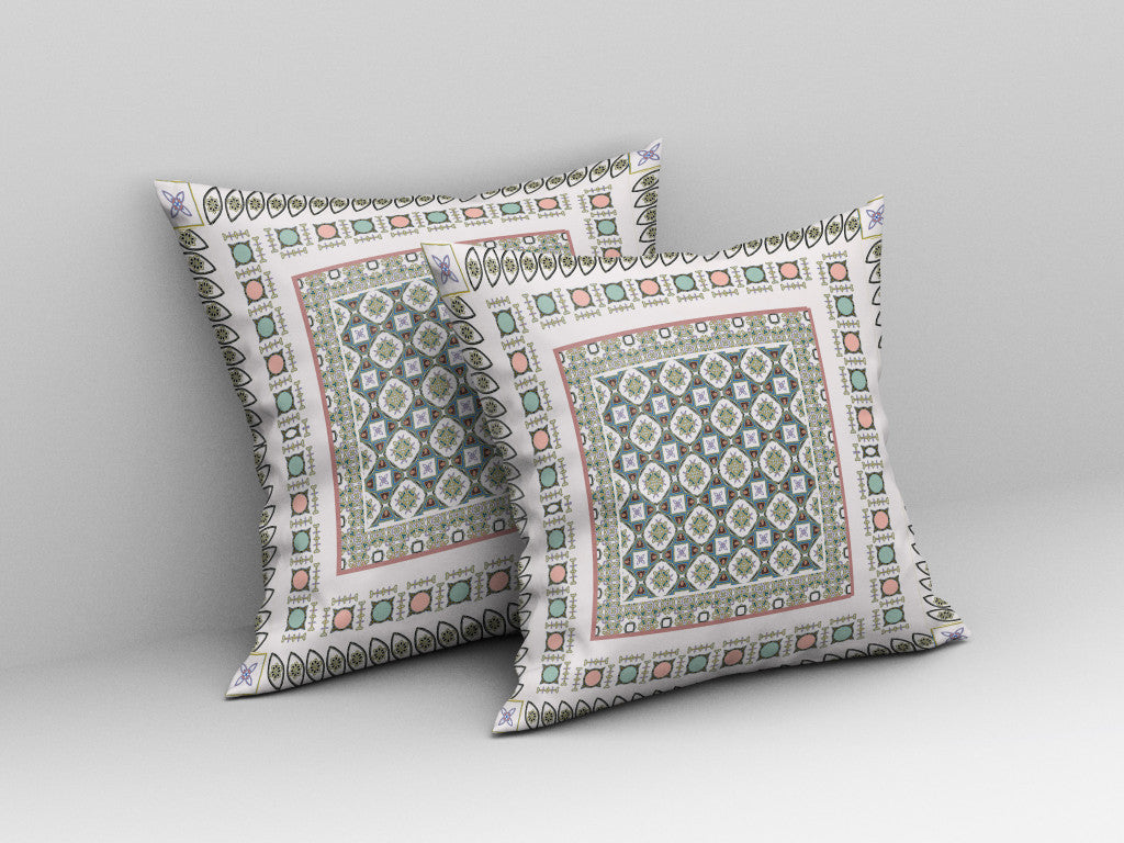16" X 16" White And Blue Floral Blown Seam Suede Throw Pillow
