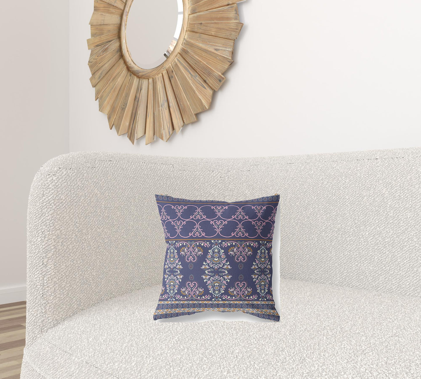 16" X 16" Blue And Pink Stencil Blown Seam Suede Throw Pillow