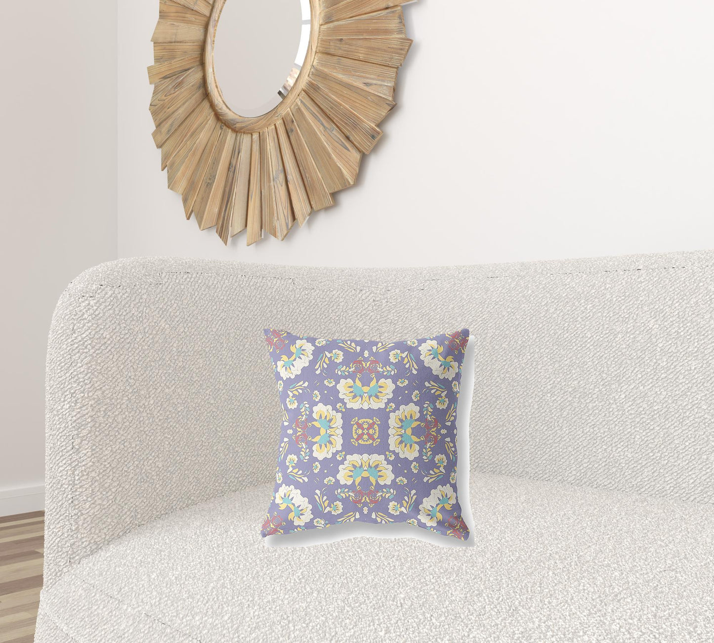 16" X 16" Purple Floral Blown Seam Suede Throw Pillow