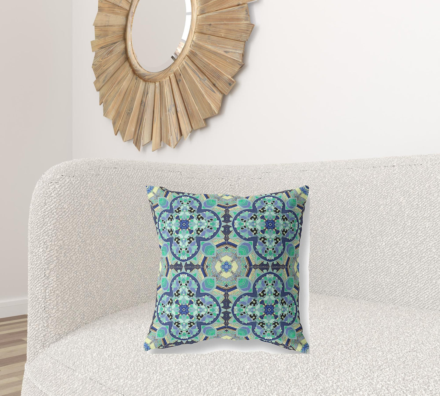 18"X18" Aquamarine Microsuede Quatrefoil Zippered Pillow