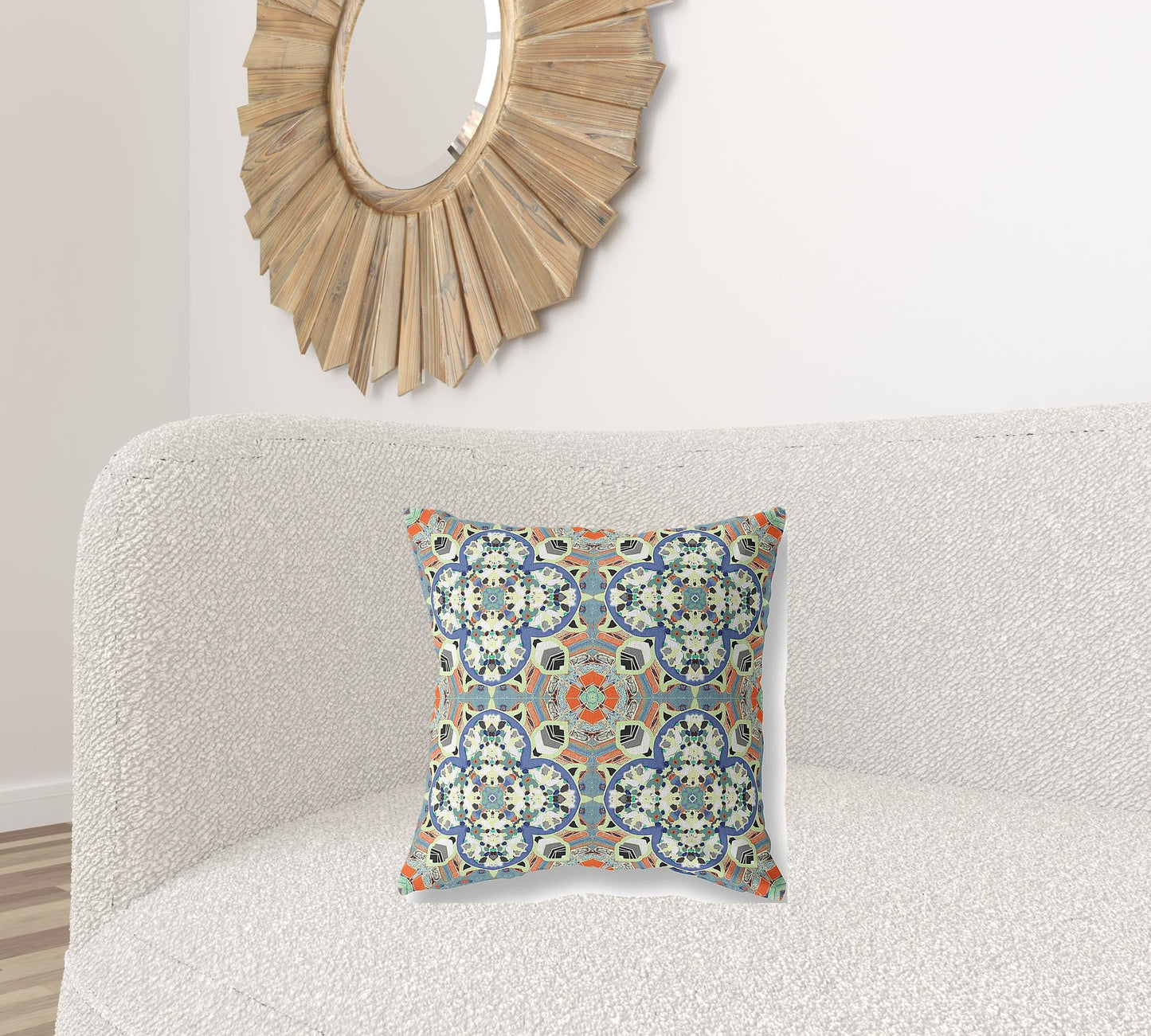 18"X18" Blue And Orange Microsuede Quatrefoil Zippered Pillow