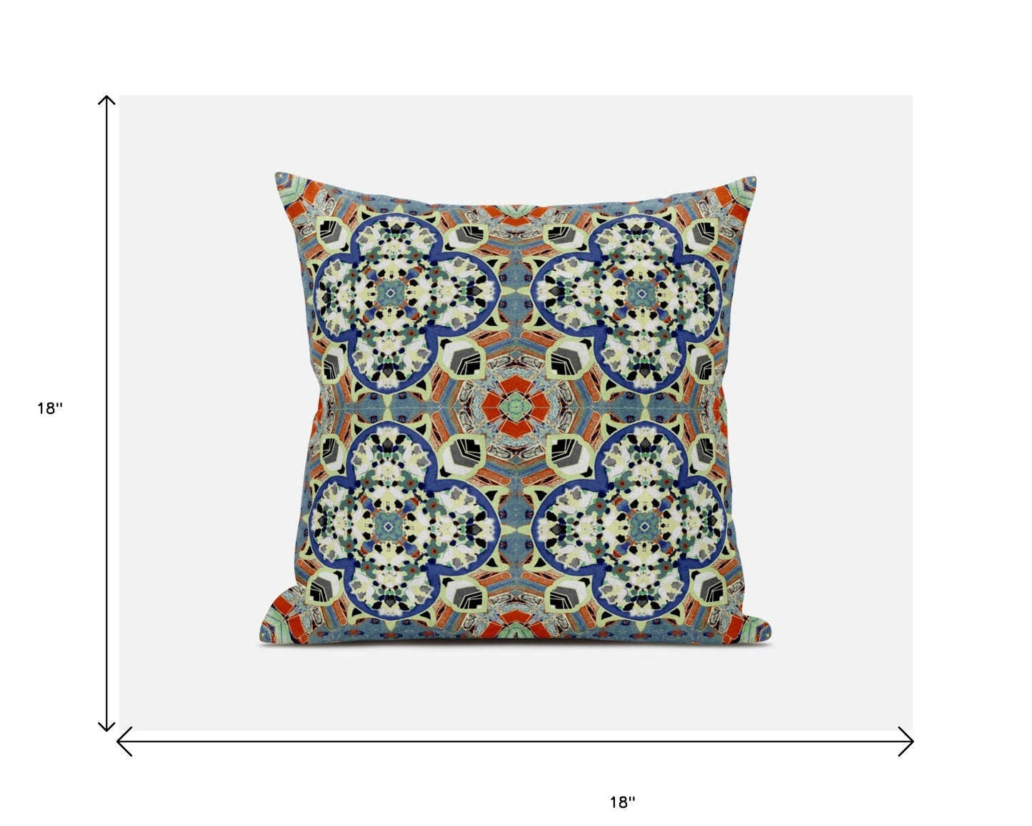 18"X18" Blue And Orange Microsuede Quatrefoil Zippered Pillow
