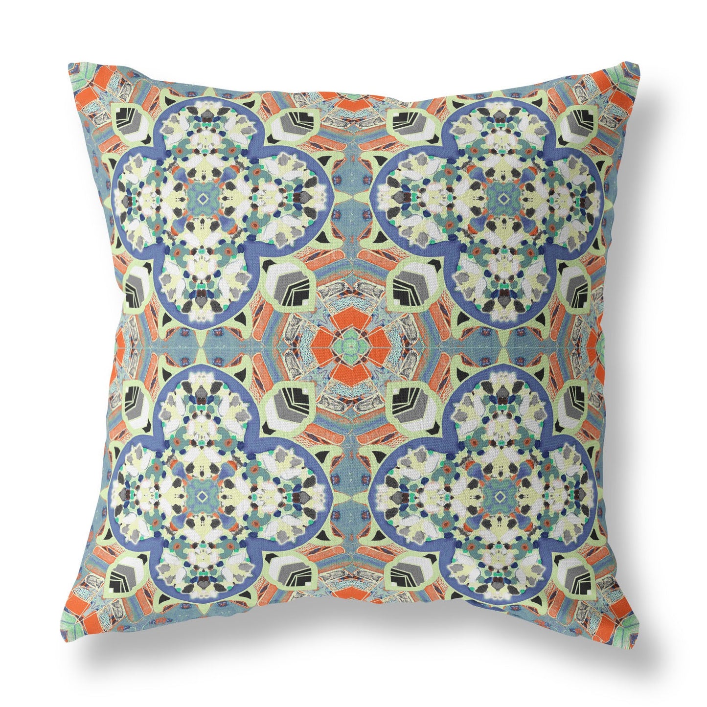 18"X18" Blue And Orange Microsuede Quatrefoil Zippered Pillow