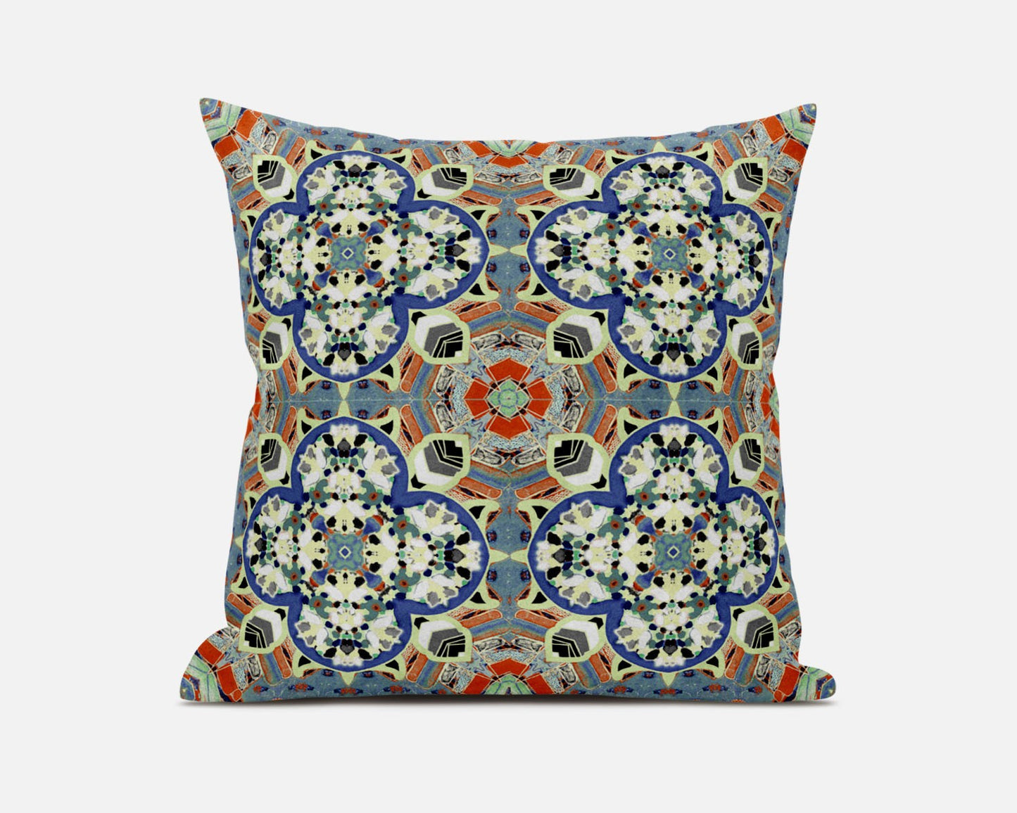 18"X18" Blue And Orange Microsuede Quatrefoil Zippered Pillow