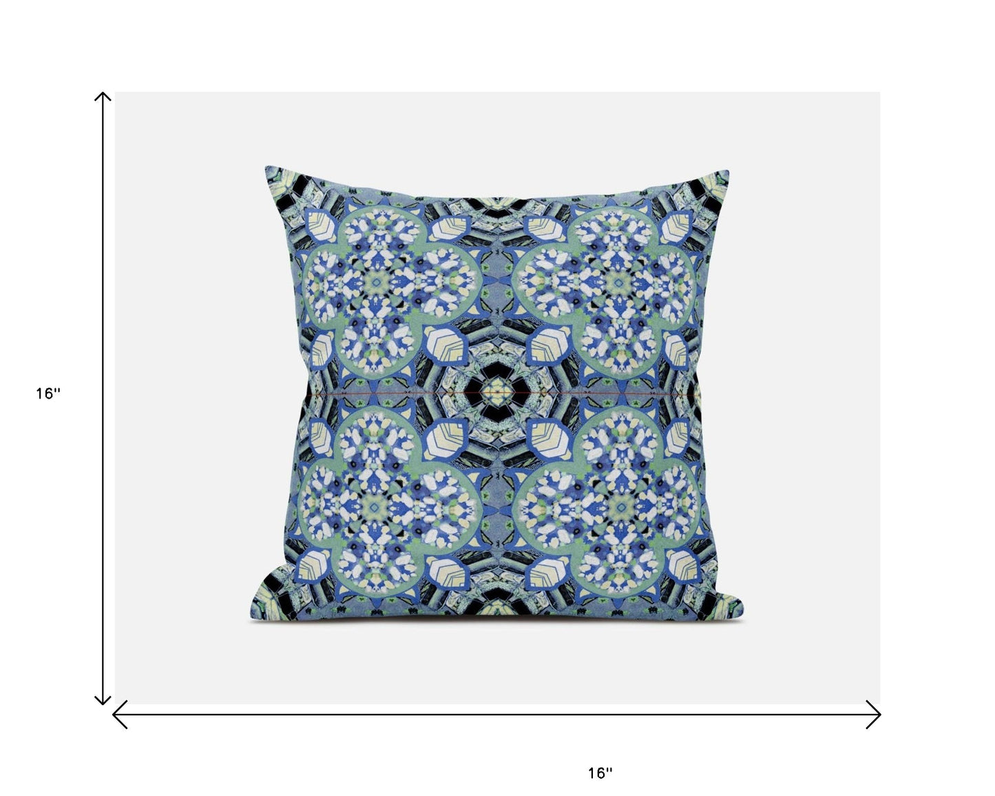 16"X16" Blue And Green Microsuede Quatrefoil Zippered Pillow