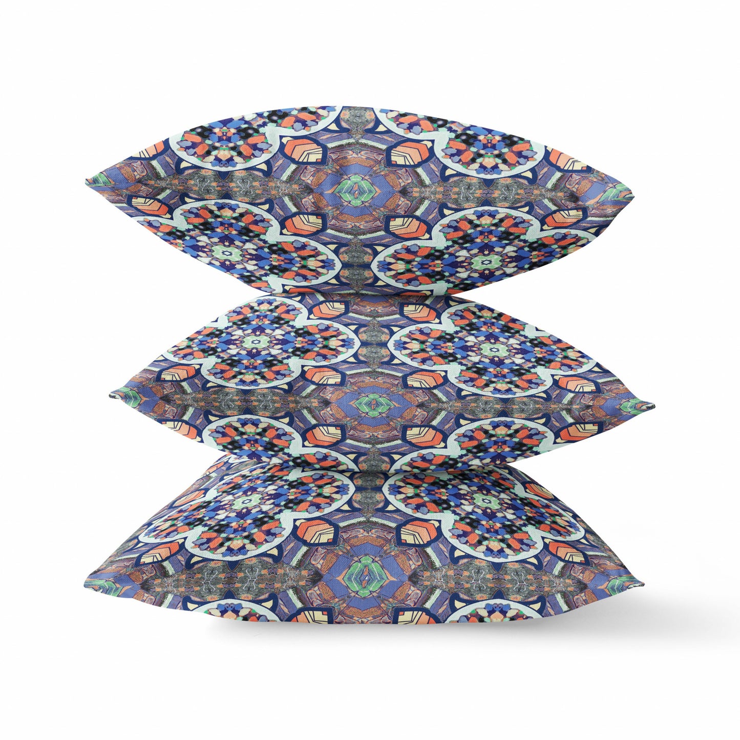 16"X16" Blue And Orange Microsuede Quatrefoil Zippered Pillow