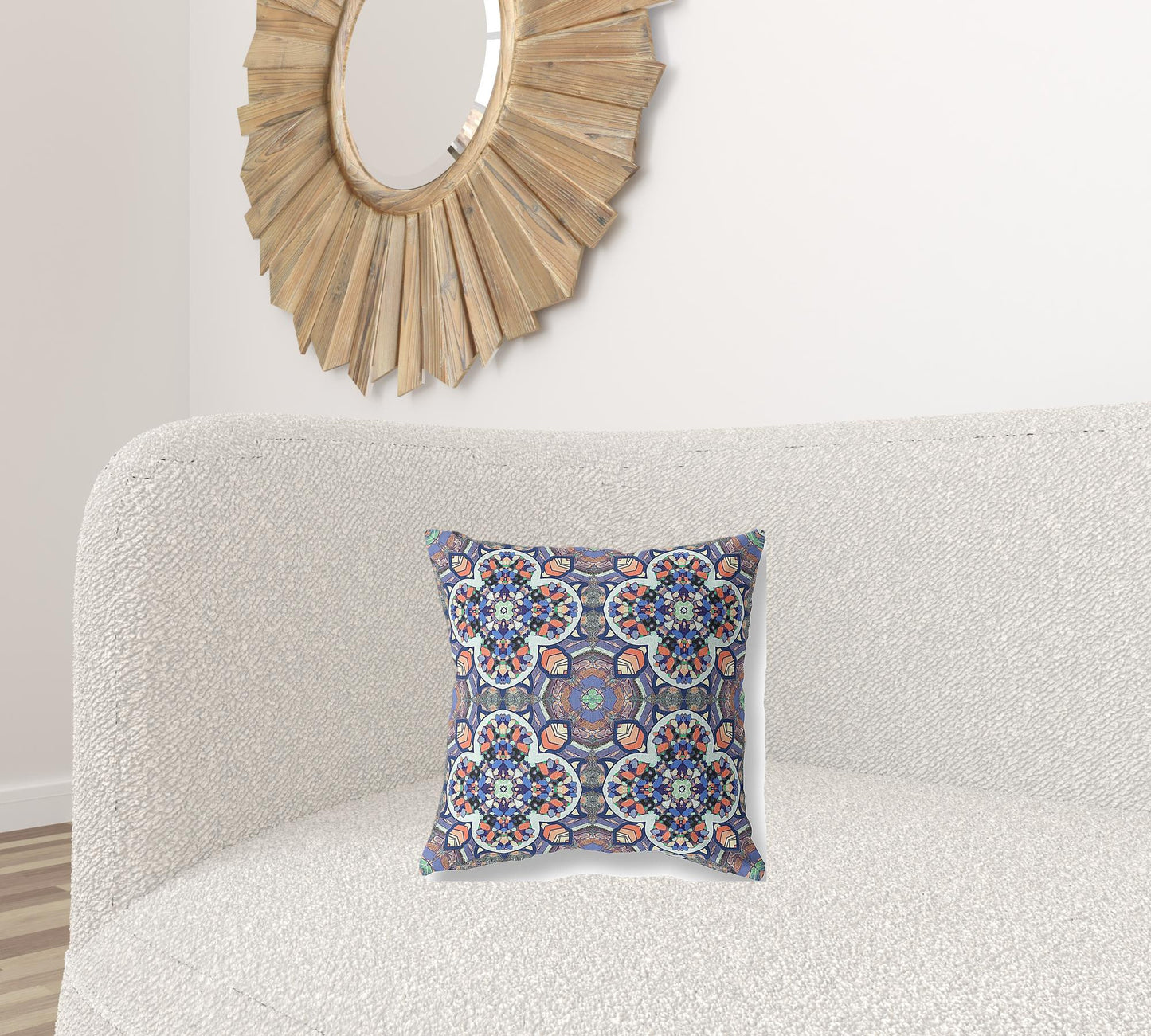 16"X16" Blue And Orange Microsuede Quatrefoil Zippered Pillow